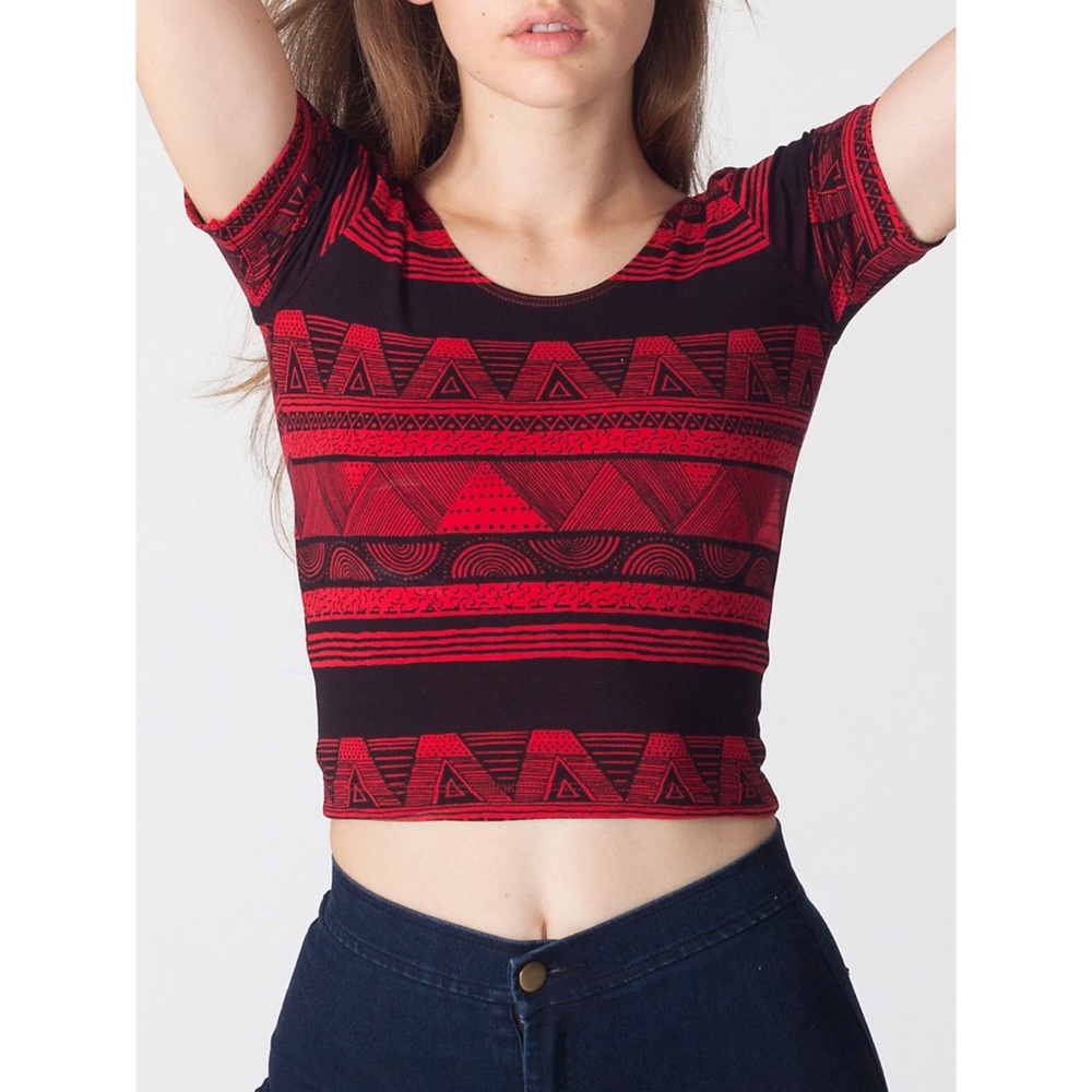 American Apparel Red Printed Crop Top